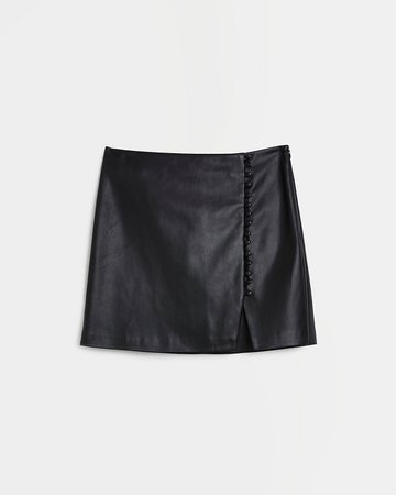 Black faux leather mini skirt | River Island