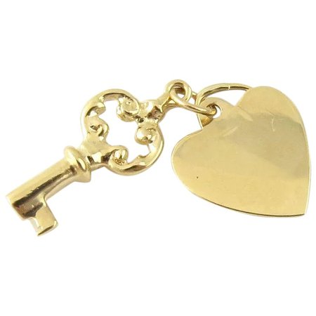 Vintage 14 Karat Yellow Gold Heart and Key Charm : Gold and Silver Brokers | Ruby Lane