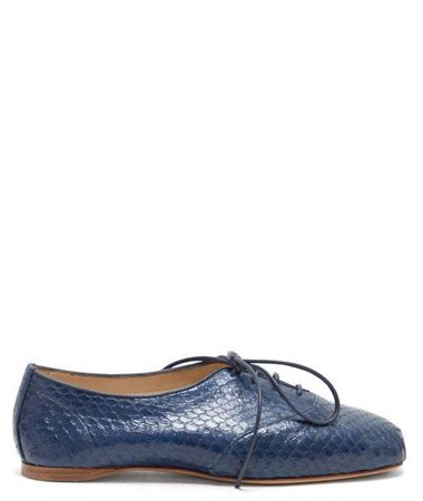 Maya Square Toe Elaphe Oxford Shoes - Womens - Navy