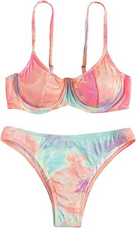 Amazon.com: SheIn Women's 2 Pieces Tie Dye Swimsuit Push Up Triangle Top and Panty Bikini Set Bathing Suit Multicolor Medium : Clothing, Shoes & Jewelry