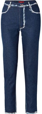 El Two-tone High-rise Straight-leg Jeans - Dark denim