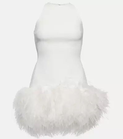 Feather Trimmed Minidress in White - David Koma | Mytheresa