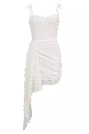 White Lace Waterfall Hem Mini Dress