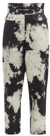 Ione Tie Dye High Rise Twill Trousers - Womens - Black White