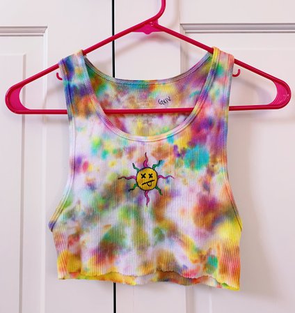 GXIV - Ultra Cropped rainbow the-dye tank top with sun design