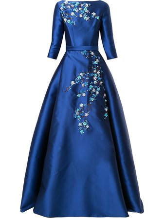 Carolina Herrera floral-appliqué satin gown blue P2011E703MIK - Farfetch