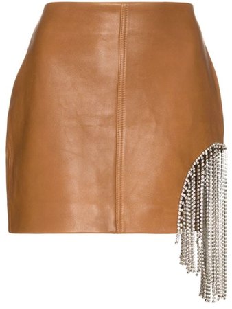 AREA leather skirt with rhinestone fringes