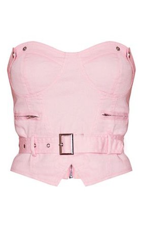 Pink Buckle Detail Bustier Top | Denim | PrettyLittleThing