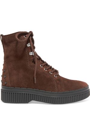 Tod's | Lace-up shearling-lined suede ankle boots | NET-A-PORTER.COM
