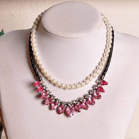 black and hot pink chain tassel necklace