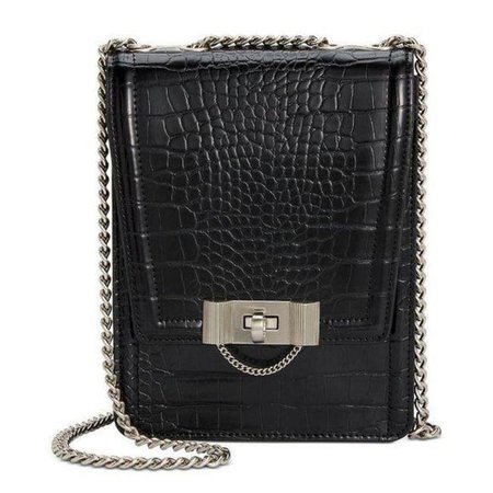 *clipped by @luci-her* Betsey Johnson Croc Chain Gang Black Faux Leather Cross Body Bag - Tradesy