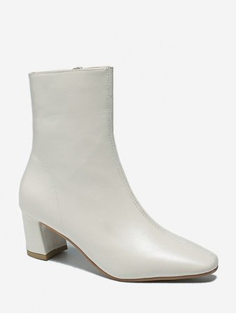 ZAFUL Popular PU Square Toe Chunky Heel Solid Boots In WHITE | ZAFUL