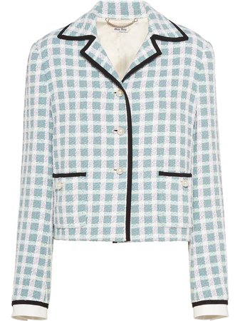 Shop blue & white Miu Miu checked tweed jacket with Express Delivery - Farfetch