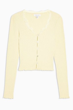 Yellow Textured Lace Trim Cardigan | Topshop