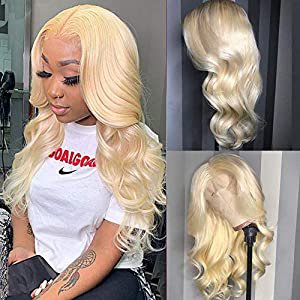 Amazon.com : 613 Blonde Lace Front Wig Human Hair Pre Plucked Bleached Knots 13x4 16" Brazilian Body Wave Lace Frontal Wig with Baby Hair 150% Density Light Blonde Human Hair Wigs for Black Women : Beauty & Personal Care