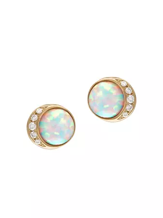 Shop Eden Presley Small Moonrise 14K Yellow Gold, Opal & 0.05 TCW Diamond Stud Earrings | Saks Fifth Avenue