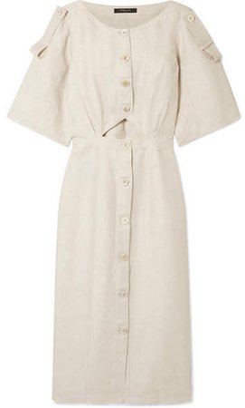 Cutout Linen-blend Midi Dress - Ivory