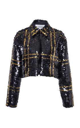 VALENTINO Checked Sequin Cropped Jacket