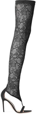 Isabella 100 Stretch-lace And Suede Over-the-knee Boots - Black