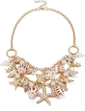 Amazon.com: Shell Necklace Choker Mermaid Tail Necklace - Fashion Sea Shell Starfish Faux Pearl Collar Bib Statement Chunky Necklace Pendant: Clothing, Shoes & Jewelry