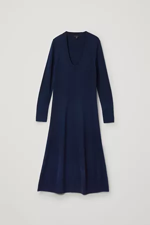 A-LINE LONG SLEEVE KNITTED DRESS - navy - Dresses - COS WW