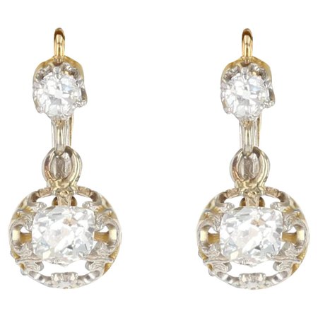 19th Century Diamond 18 Karat Rose Gold Lever- Back Earrings For Sale at 1stDibs
