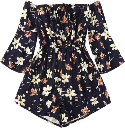 Amazon.com: MakeMeChic Women's Off Shoulder Tropical Floral Rompers Summer Outfits Black Flower M : Clothing, Shoes & Jewelry