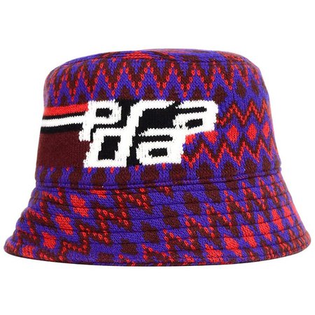 Prada Red/Purple Cashmere/Wool Chevron Motif Bucket Hat Sz M For Sale at 1stdibs