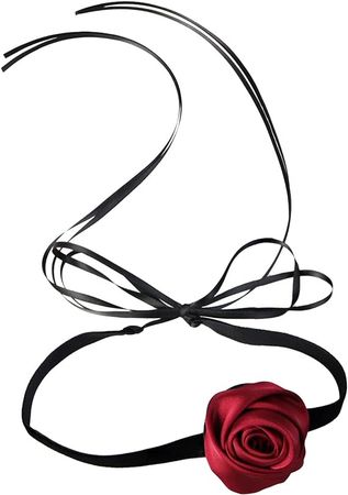 Amazon.com: iuviwey Black Velvet Choker with Red Rose Pendant - Adjustable Tie-Up Necklace - Romantic Statement Jewelry for Women Girls (Black ribbon rose): Clothing, Shoes & Jewelry