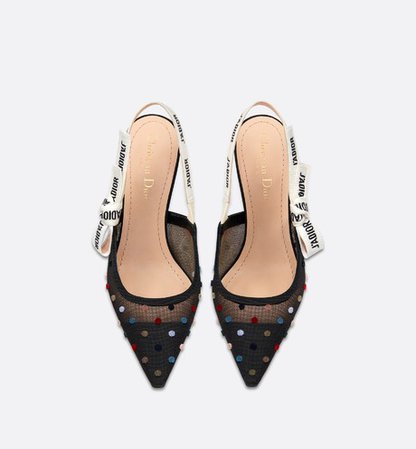 J’Adior tulle slingback embroidered with mini velvet polka dots - Shoes - Women's Fashion | DIOR
