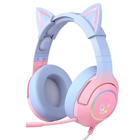 Amazon.com: PHNIXGAM Gaming Headset for PS4, PS5, Xbox One(No Adapter), Cat Ear Headphones with Noise Cancelling Microphone, RGB Backlight, Surround Sound for PC, Mobile Phone, Gradient Pink Blue : Video Games