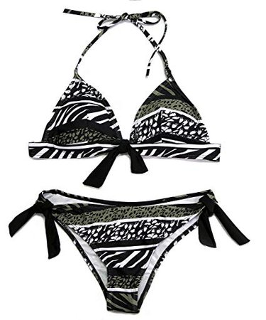 Upopby Women's Sexy Triangle Halter Bikini Set Push Up Two Piecee Swimsuits Padded Swimwear Bathing Suits Floral Printed Pink M: Clothing