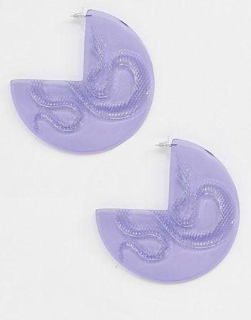 ASOS DESIGN hoop earrings in resin with engraved snake design in lilac | ASOS
