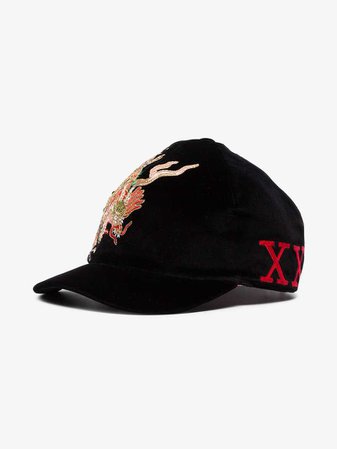 Gucci black dragon embroidered velvet cap | Hats | Browns
