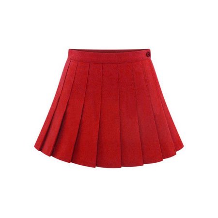 Button Pleated Red Skirt