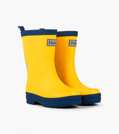 Yellow & Navy Matte Rain Boots - Rainwear - Categories - Girls | Hatley US
