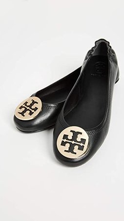 Amazon.com | Tory Burch Minnie Leather Travel Ballet Flat, Black/Gold (10.5) | Shoes