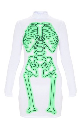 White Neon Skeleton Print High Neck Long Sleeve Bodycon Dress - Dresses - from £8 - Clothing | PrettyLittleThing