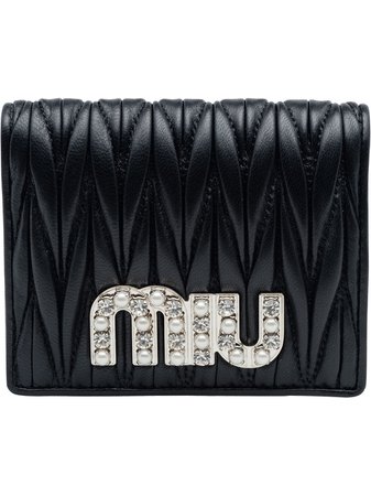 Shop black Miu Miu quilted logo bi-fold wallet with Express Delivery - Farfetch