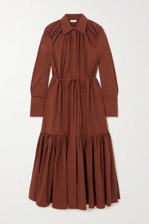 Samira Tiered Cotton-poplin Midi Shirt Dress - Brown