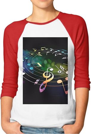 Colorful Music Notes Women's 3/4 Sleeve Raglan Shirts Casual Baseball Tops Crew Neck Tee S-XXL at Amazon Women’s Clothing store