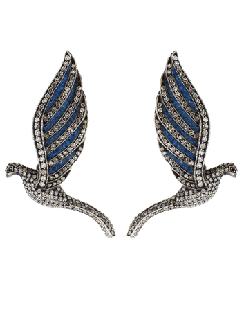 Lapis And Diamond Mosaic Bird Earrings | Marissa Collections