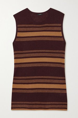 Striped Ribbed Cashmere Tank - Brown