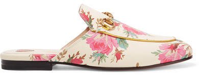 Princetown Horsebit-detailed Printed Leather Slippers - Cream