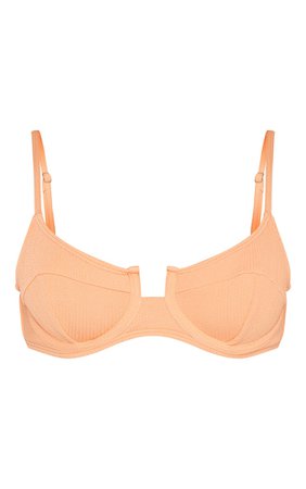 Peach Underwired Crinkle Bikini Top | PrettyLittleThing