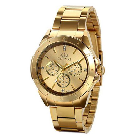 Amazon.com: JewelryWe Mens Wrist Watches Gold Stainless Steel Analog Display Dial with Rhinestones: Watches