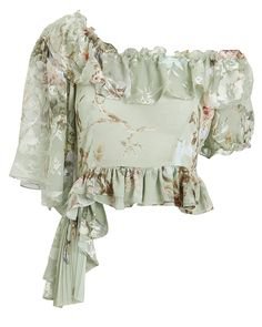 asymmetric ruffle mint floral cropped blouse