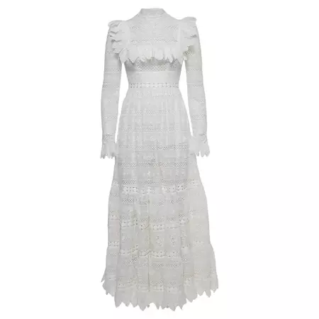 Zimmermann White Lace Prima Insert Trim Maxi Dress