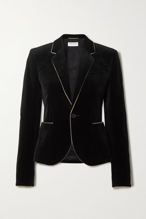 Black Metallic-trimmed velvet blazer | SAINT LAURENT | NET-A-PORTER