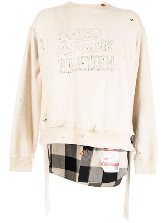 Maison Mihara Yasuhiro check shirt-panel cotton sweatshirt - FARFETCH